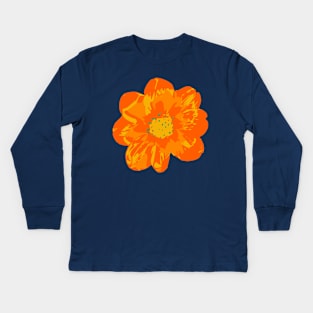 COSMIC COSMOS Big Abstract Floral Summer Bright Flower - Coral Orange Yellow Lime Green - UnBlink Studio by Jackie Tahara Kids Long Sleeve T-Shirt